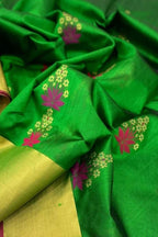 Green Chanderi Handloom Pure Silk Flower Design Saree - Luxurion World