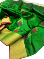 Green Chanderi Handloom Pure Silk Flower Design Saree - Luxurion World