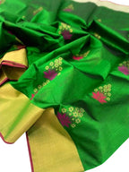 Green Chanderi Handloom Pure Silk Flower Design Saree - Luxurion World