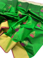 Green Chanderi Handloom Pure Silk Flower Design Saree - Luxurion World