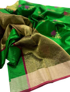 Green Chanderi Handloom Pure Silk Flower Design Saree - Luxurion World