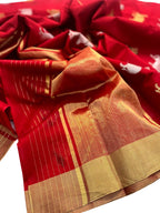 Red Chanderi Handloom Silk Cotton Cow Design Sona Roopa Saree - Luxurion World