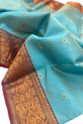 Blue Chanderi Handloom Pure Tissue Silk Booti Design Saree - Luxurion World