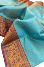 Blue Chanderi Handloom Pure Tissue Silk Booti Design Saree - Luxurion World
