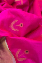 Pink Chanderi Handloom Pure Silk Flower Design Saree - Luxurion World