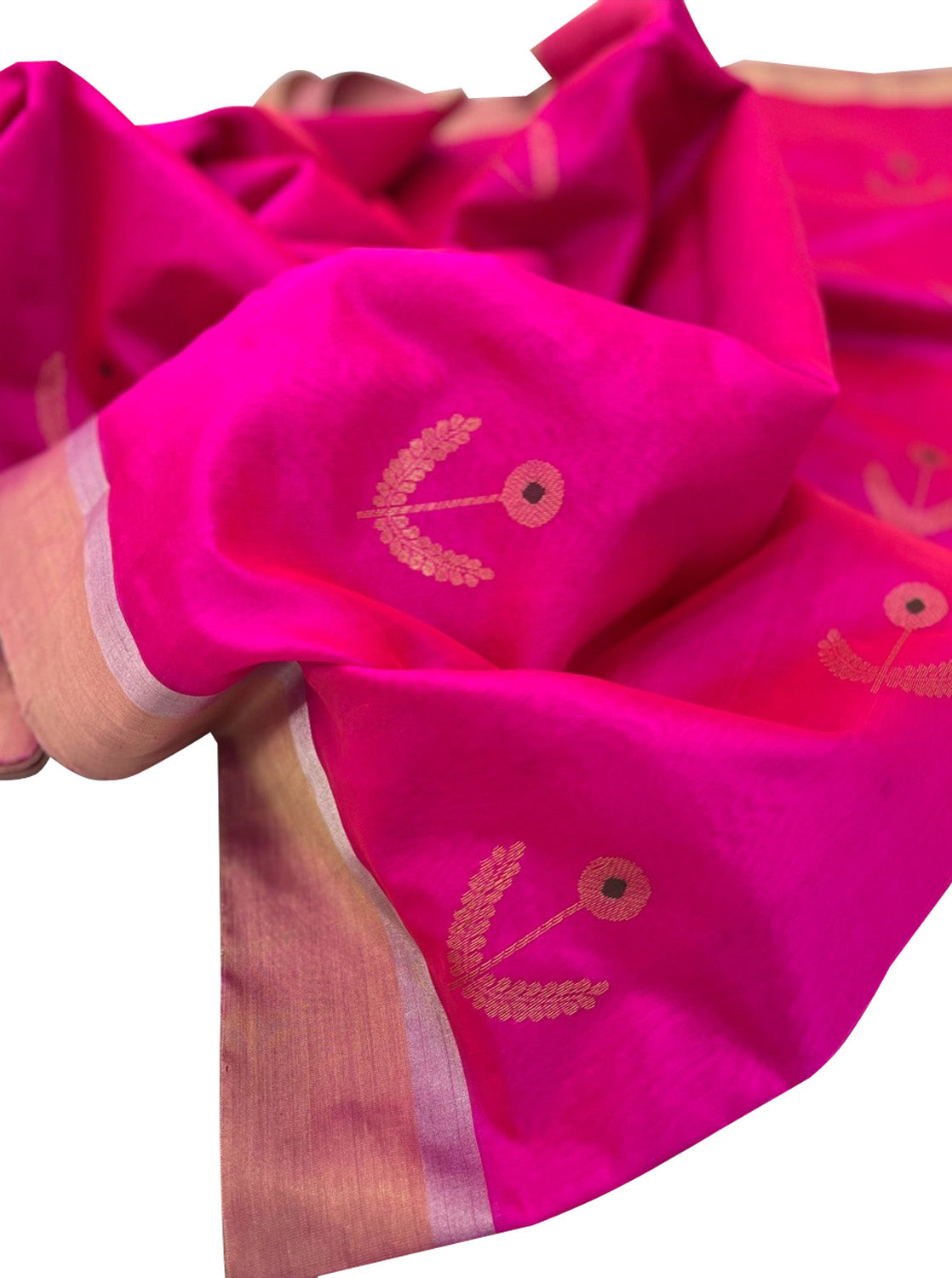 Pink Chanderi Handloom Pure Silk Flower Design Saree - Luxurion World
