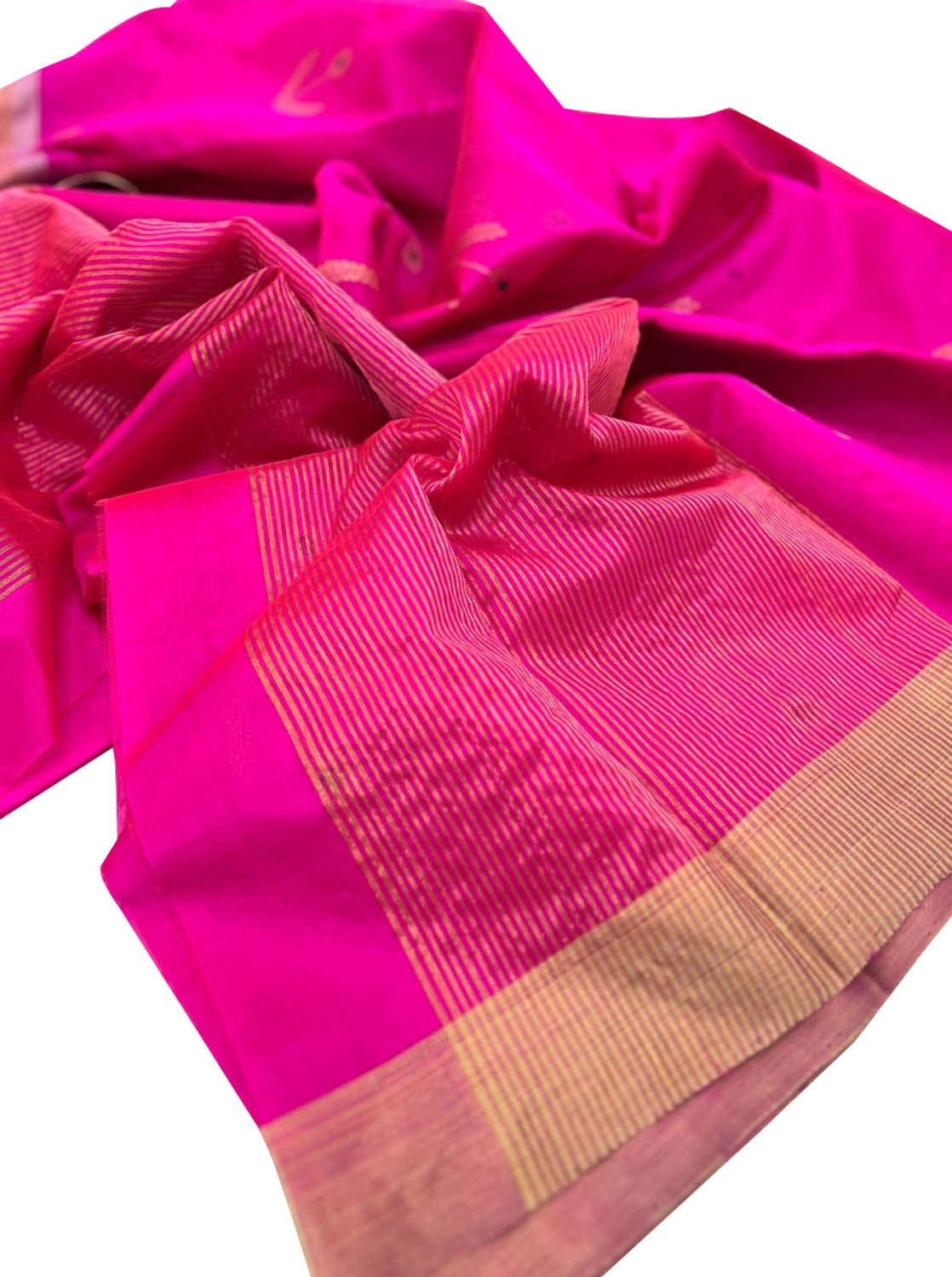 Pink Chanderi Handloom Pure Silk Flower Design Saree - Luxurion World