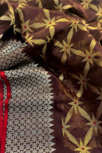 Brown And Golden Chanderi Handloom Pure Silk Saree - Luxurion World