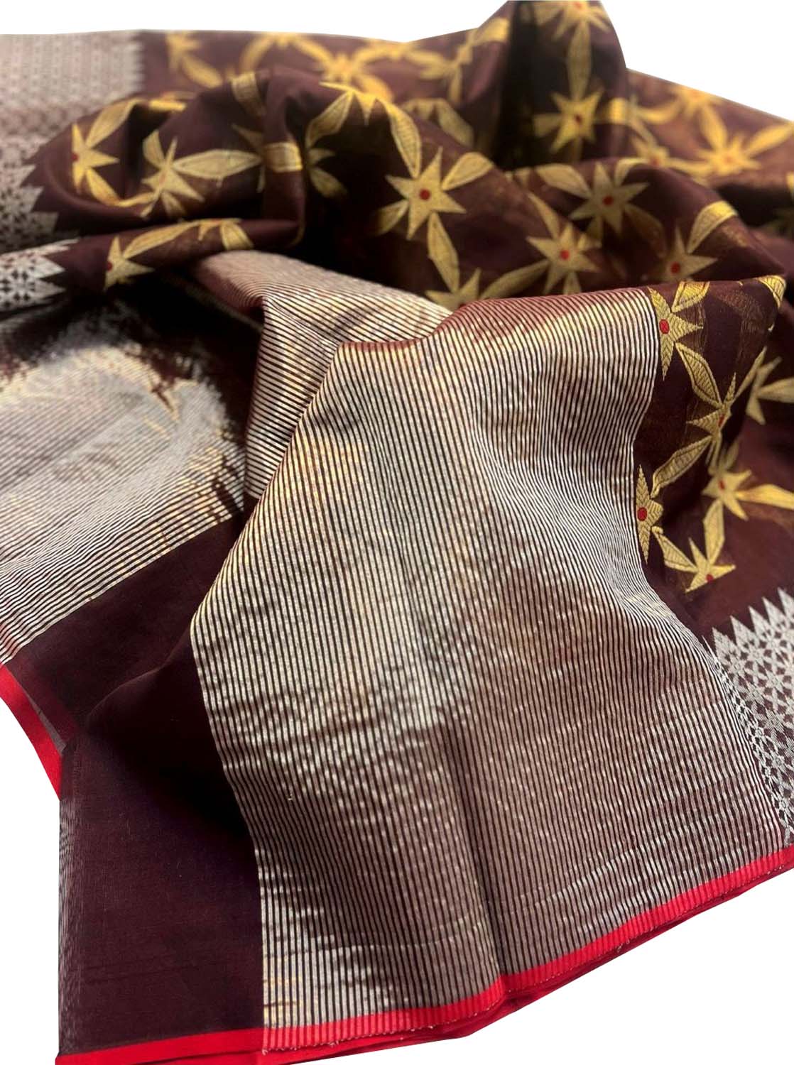 Brown And Golden Chanderi Handloom Pure Silk Saree - Luxurion World