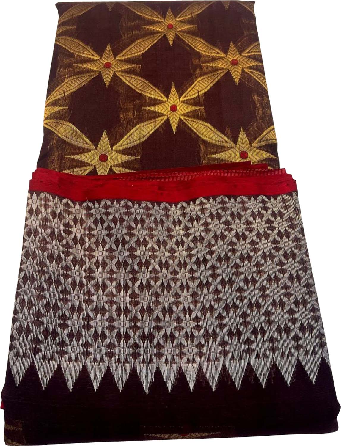Brown And Golden Chanderi Handloom Pure Silk Saree - Luxurion World