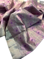Purple Chanderi Handloom Silk Flower Design Saree - Luxurion World