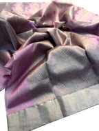 Purple Chanderi Handloom Silk Flower Design Saree - Luxurion World
