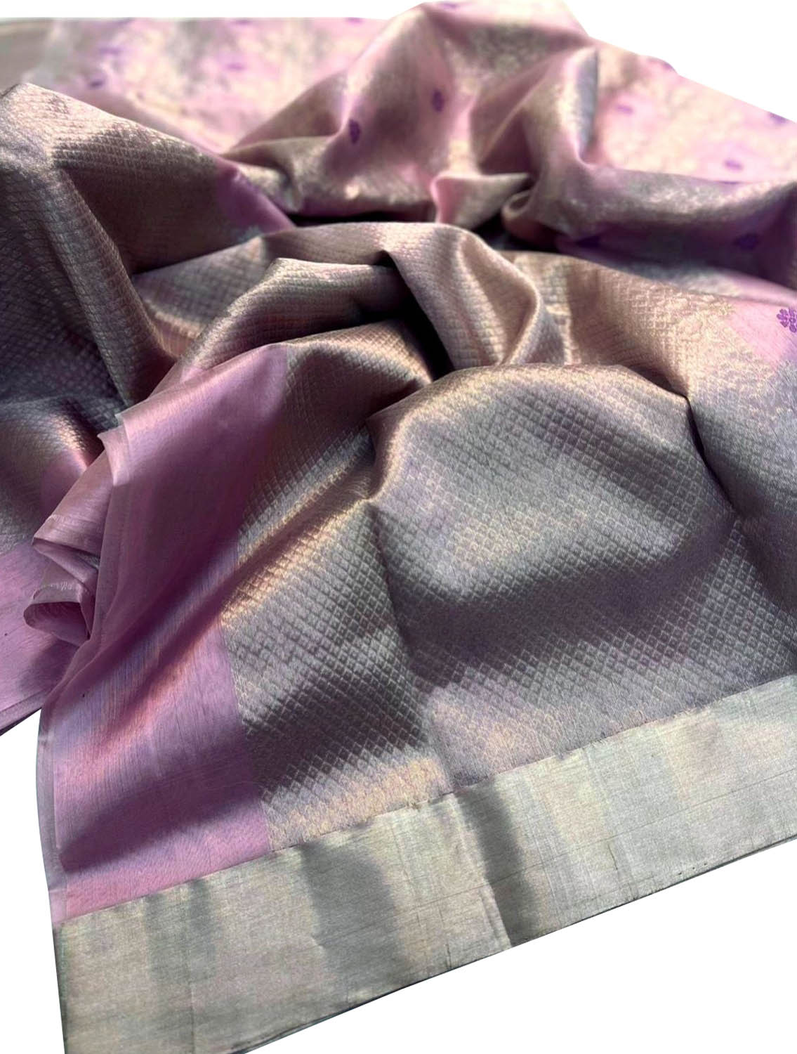 Purple Chanderi Handloom Silk Flower Design Saree - Luxurion World
