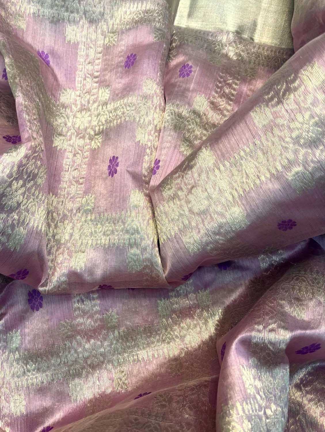 Purple Chanderi Handloom Silk Flower Design Saree - Luxurion World