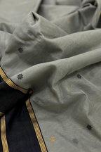 Grey Chanderi Handloom Silk Cotton Flower Design Saree - Luxurion World