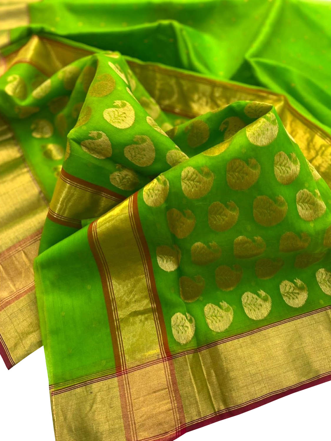 Green Chanderi Handloom Silk Cotton Saree - Luxurion World