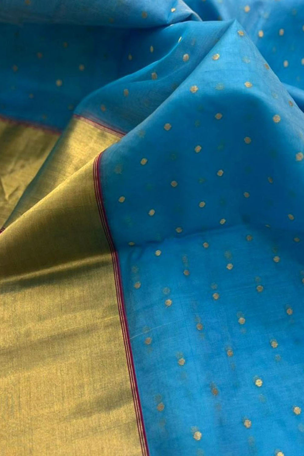 Blue Chanderi Handloom Silk Cotton Saree - Luxurion World