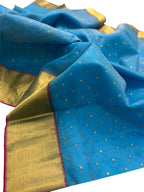 Blue Chanderi Handloom Silk Cotton Saree - Luxurion World