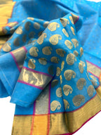 Blue Chanderi Handloom Silk Cotton Saree - Luxurion World