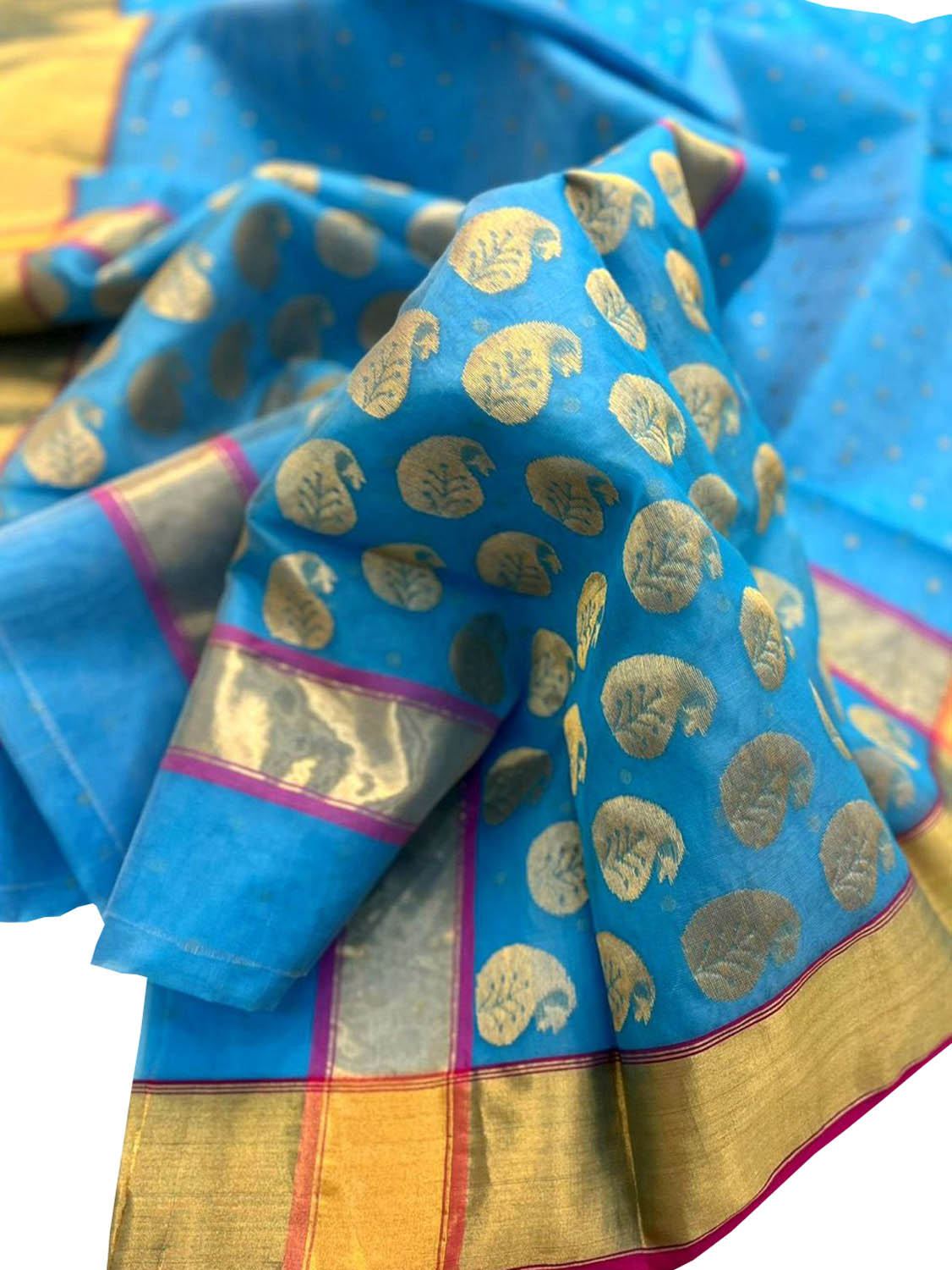 Blue Chanderi Handloom Silk Cotton Saree - Luxurion World