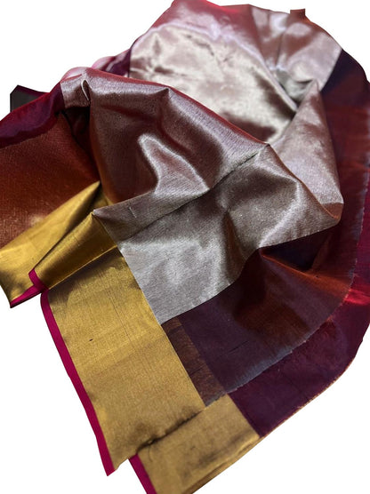 Maroon Chanderi Handloom Silk Flower Design Saree - Luxurion World