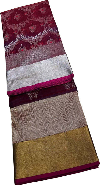Maroon Chanderi Handloom Silk Flower Design Saree - Luxurion World