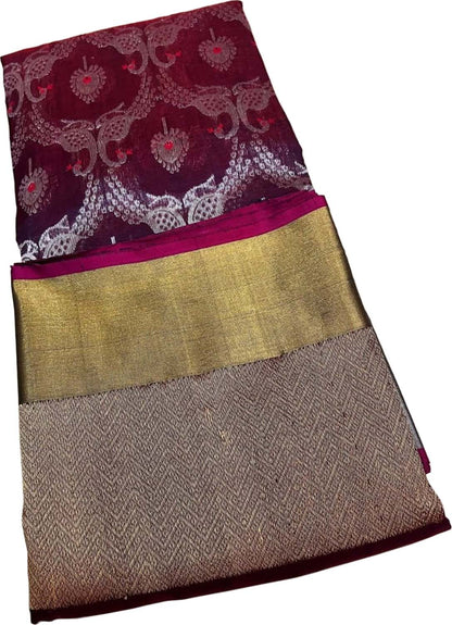 Maroon Chanderi Handloom Silk Flower Design Saree - Luxurion World