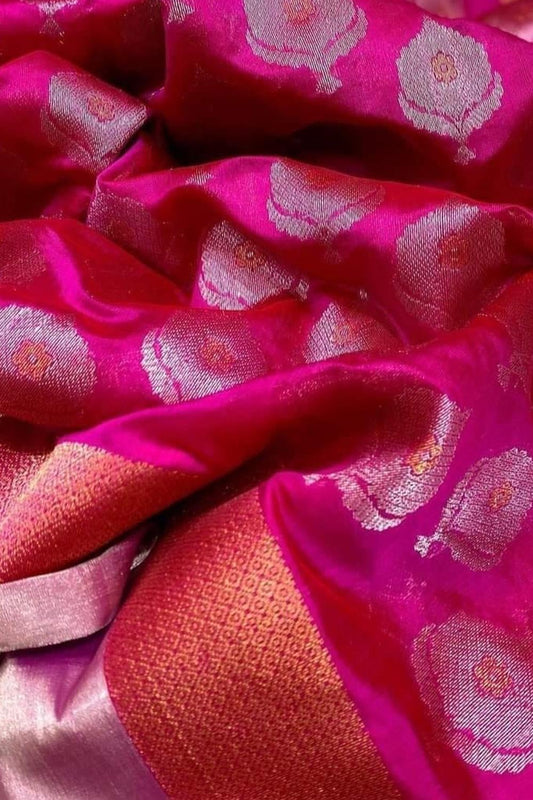 Beautiful Pink Chanderi Handloom Pure Silk Saree - Luxurion World