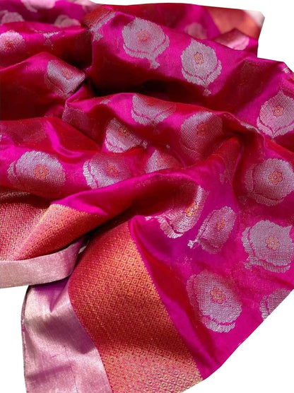 Beautiful Pink Chanderi Handloom Pure Silk Saree - Luxurion World