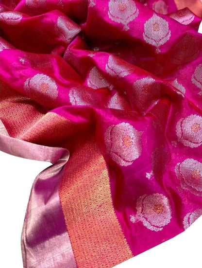 Beautiful Pink Chanderi Handloom Pure Silk Saree - Luxurion World