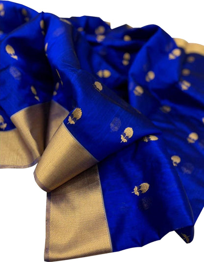 Blue Chanderi Handloom Pure Silk Flower Design Saree - Luxurion World