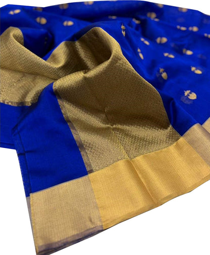 Blue Chanderi Handloom Pure Silk Flower Design Saree - Luxurion World