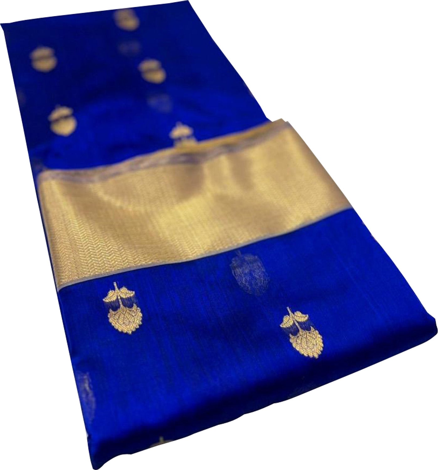 Blue Chanderi Handloom Pure Silk Flower Design Saree - Luxurion World