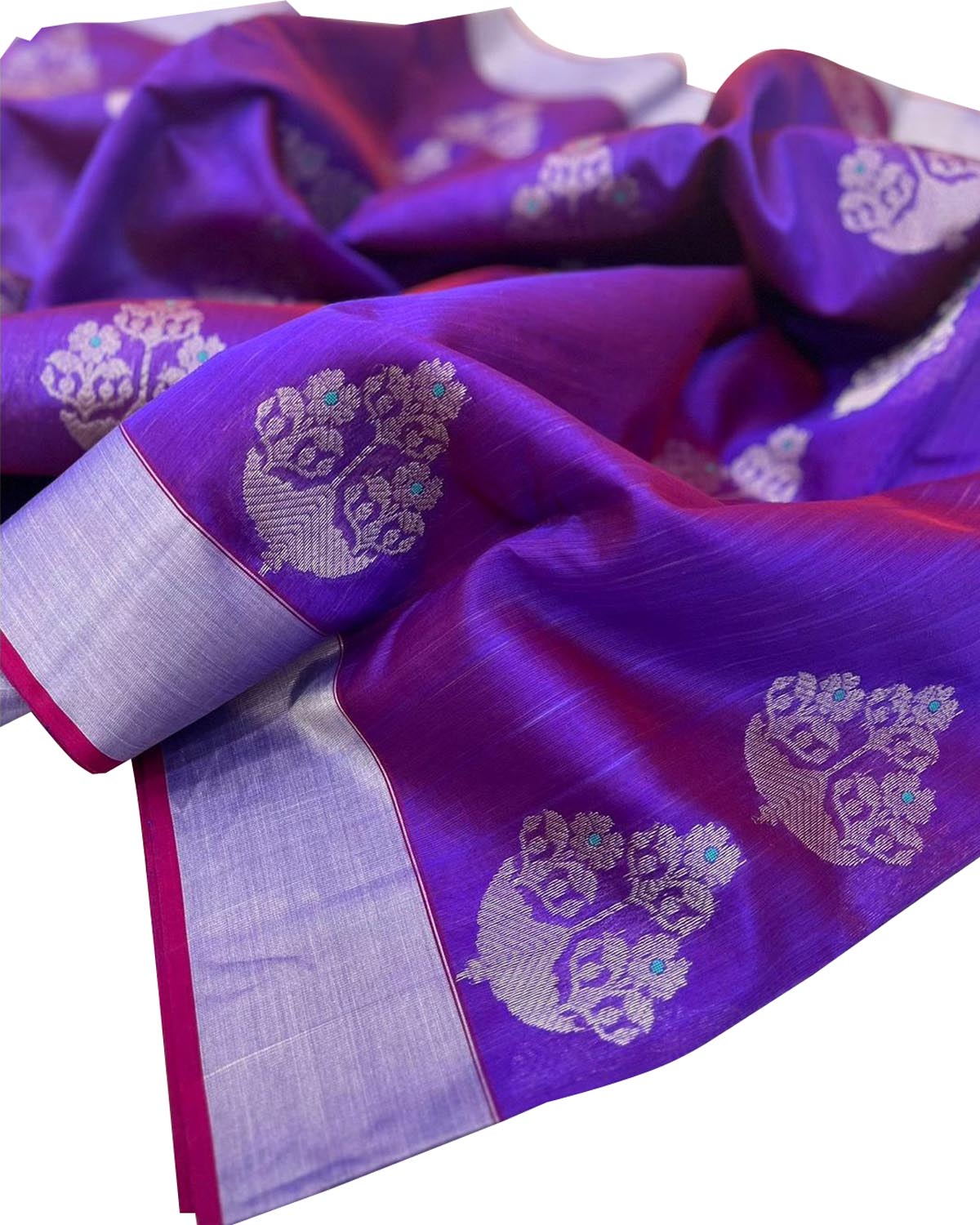 Purple Chanderi Handloom Pure Silk Flower Design Saree - Luxurion World