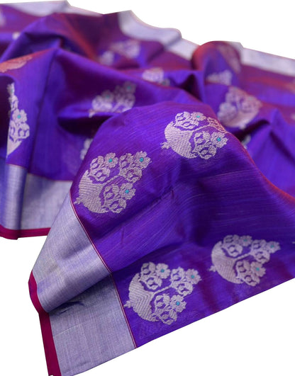 Purple Chanderi Handloom Pure Silk Flower Design Saree - Luxurion World