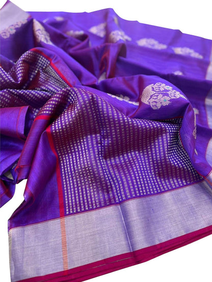 Purple Chanderi Handloom Pure Silk Flower Design Saree - Luxurion World