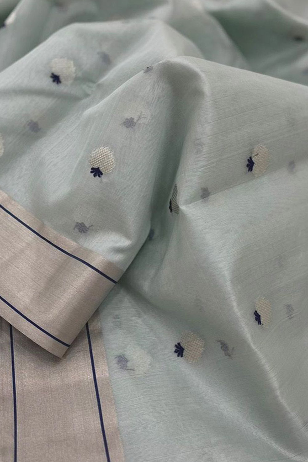 Blue Chanderi Handloom Pure Silk Meenakari Saree - Luxurion World