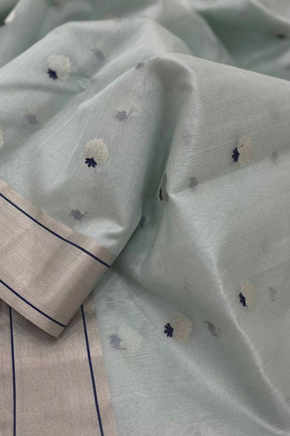 Blue Chanderi Handloom Pure Silk Meenakari Saree - Luxurion World