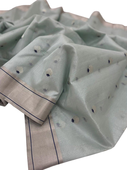 Blue Chanderi Handloom Pure Silk Meenakari Saree - Luxurion World