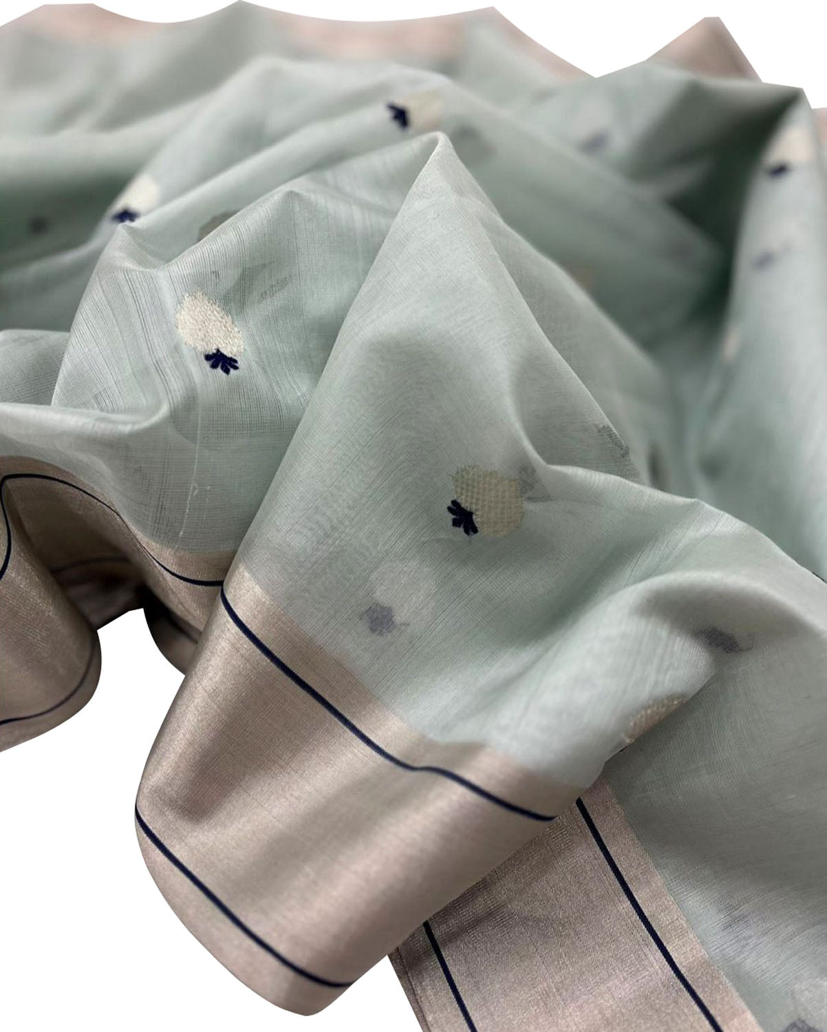 Blue Chanderi Handloom Pure Silk Meenakari Saree - Luxurion World