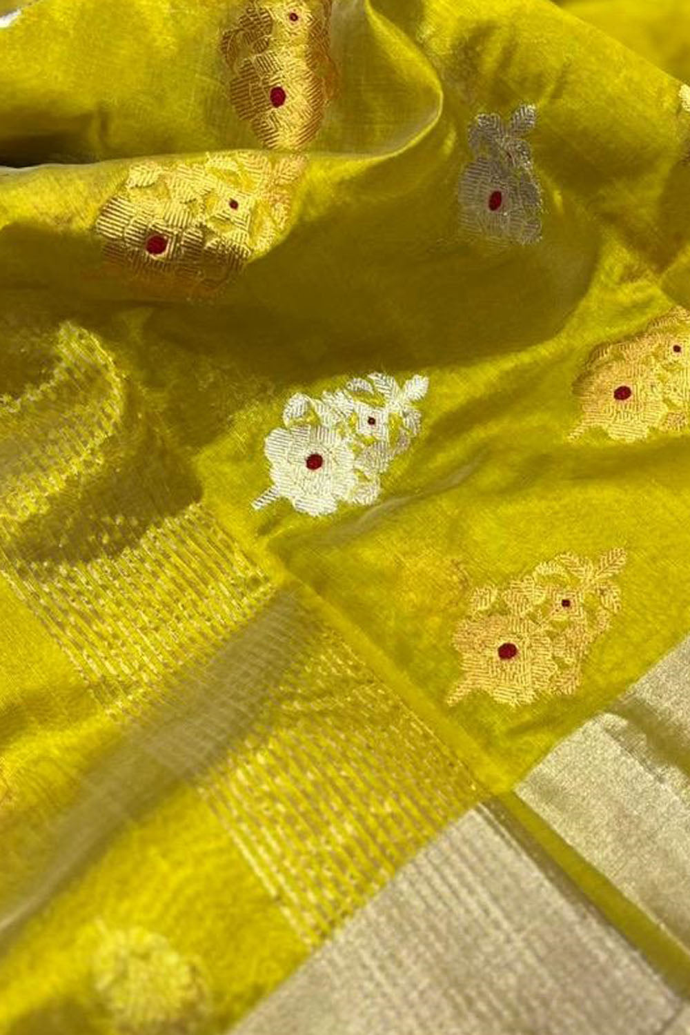 Yellow Chanderi Handloom Pure Silk Meenakari Saree - Luxurion World