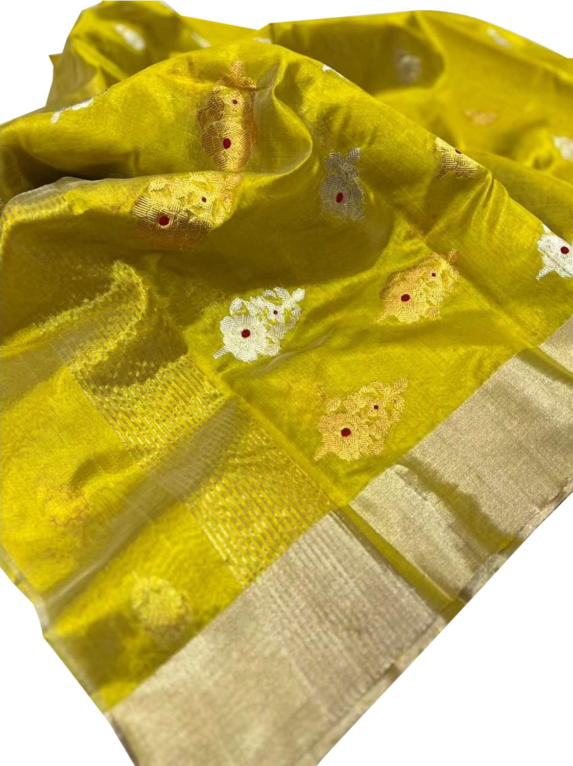 Yellow Chanderi Handloom Pure Silk Meenakari Saree - Luxurion World