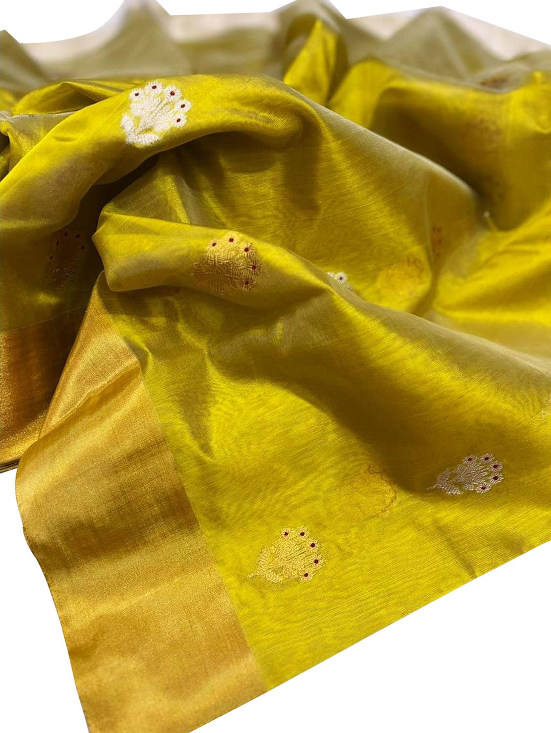 Yellow Chanderi Handloom Pure Silk Meenakari Saree - Luxurion World