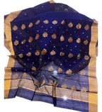 Blue Chanderi Handloom Silk Cotton Flower Design Saree - Luxurion World