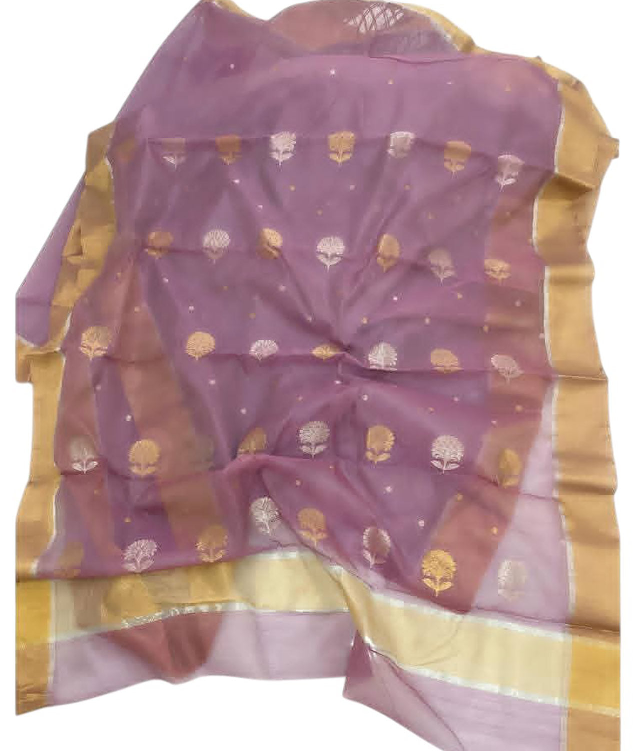 Pink Chanderi Handloom Silk Cotton Flower Design Saree - Luxurion World