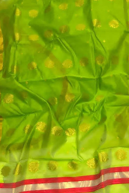 Green Chanderi Handloom Silk Cotton Flower Design Saree - Luxurion World