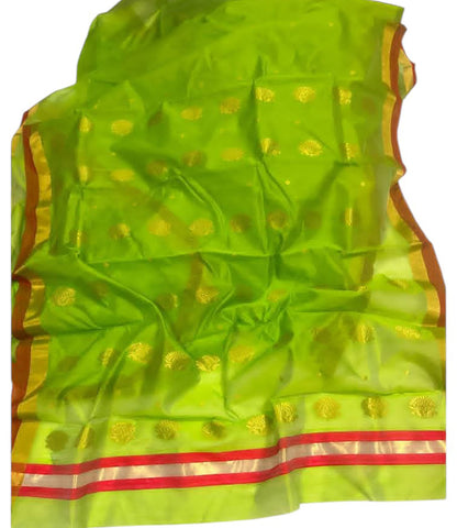 Green Chanderi Handloom Silk Cotton Flower Design Saree - Luxurion World