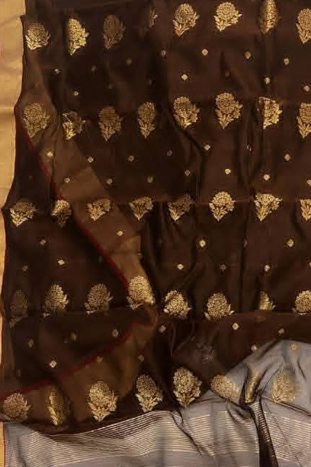 Brown Chanderi Handloom Silk Cotton Flower Design Saree - Luxurion World