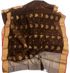 Brown Chanderi Handloom Silk Cotton Flower Design Saree - Luxurion World