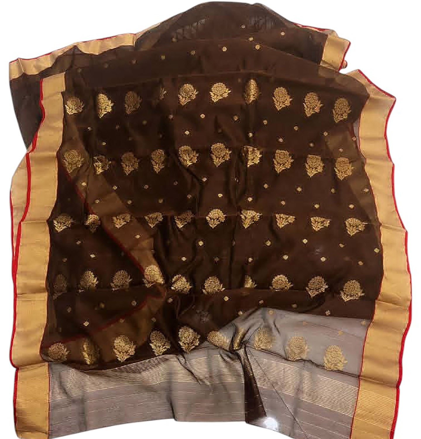 Brown Chanderi Handloom Silk Cotton Flower Design Saree - Luxurion World